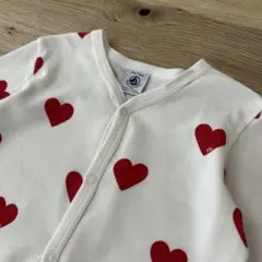 (74cm) PETIT BATEAU 長袖 赤 ハート ロンパース