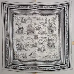 カシミア70%シルク30% ストール 130×130 古地図 帆船 ペイズリー