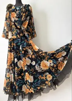 【特価品】社交ダンスワンピース　パーティワンピース カラオケ　花柄