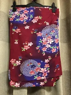 赤ピンク　花柄　浴衣