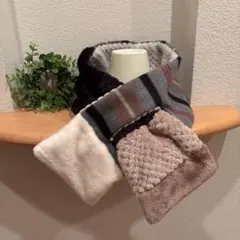 25-03 マフラー　ハンドメイド　（グレーストライプ-ボアmix）