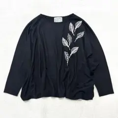 美品 BEARDSLEY リーフ 刺繍 ウール ドルマン カットソー F 黒