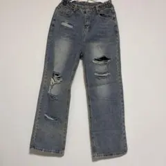 ダメージ加工 ライトブルーデニムパンツ SHEIN