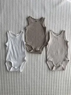 H&M新生児オーガニックコットンリブボディスーツ62cm2-4m3枚セット