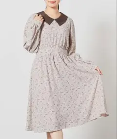 Honeys 衿付ワンピース ベージュ花柄 3L WEB限定