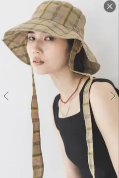 JEANASIS ジーナシス リボン付きツバヒロハット チェック柄バケットハットのサムネイル