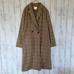 グローブ　チェック柄チェスターコート　ロング　ダブルブレスト　Ｍ　茶系　薄手