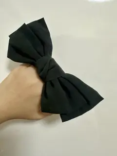 ブラックサテンリボンヘアゴム
