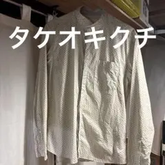 値下げ⭐️タケオキクチ　アイボリー 緑ドット スタンドカラーシャツ