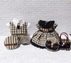 ハンドメイド　ミニチュアドール服　お父さん　お母さん　ブラウン✕グリーンチェック