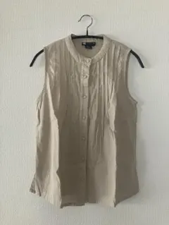 ベージュ プリーツ ノースリーブシャツ　古着