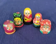 シンブル 指貫 指ぬき ロシア マトリョーシカ風 木製指ぬき 5個セット
