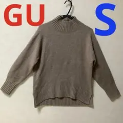 GU パフィータッチハイネックチュニックセーター　ブラウン　S