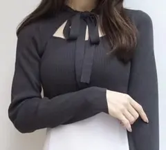 MERCURYDUO 2WAYリボンカットアウトロングスリーブリブニット