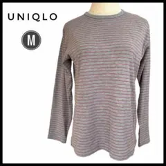 【定番】　UNIQLO ユニクロ ボーダー 長袖カットソー グレー 赤 M