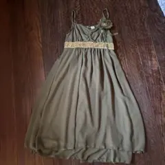 カーキ色　シフォン ドレス ストラップ付き M