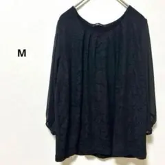 シアー袖　七分袖M 黒　レース　ブラック　カットソー　冠婚葬祭トップスフォーマル