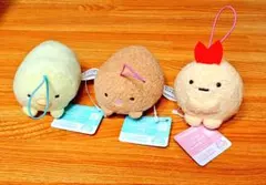 【匿名配送】すみっコぐらし　うつぶせひも付きマスコット　とんかつ外3点まとめ売り