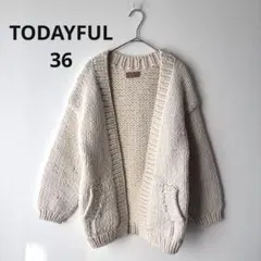 トゥデイフル ハンドニットカーディガン ペルー製 ローゲージ ホワイト　36