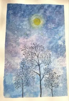 ハンドメイド絵画 夜空 水彩画