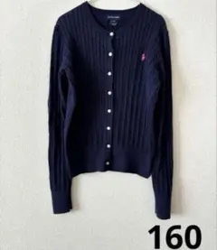 美品　ラルフローレン　ミニケーブル　カーディガン　ニット　ネイビー　160