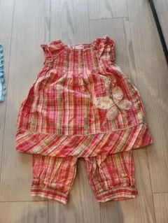 【GAP】 チェック柄ワンピース&ズボン 蝶刺繍(女の子70cm)