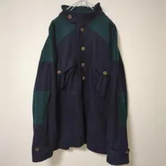 ブルゾン コート ハーフボタン レトロ感 デザインボタン 裏地チェック 古着