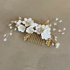 残り1点！かんざし フラワー ヘアコーム ゴールド 花 パール髪飾りヘアアクセ