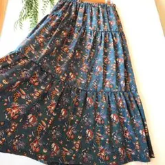 ❄ショコラフィネ『F』花柄 総柄 ターコイズ ロング フレア スカート