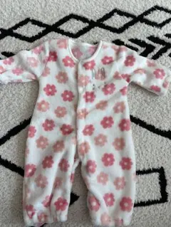 【美品】ベビー ロンパース 50-60 冬用 フリース ウサギ 花柄 ピンク