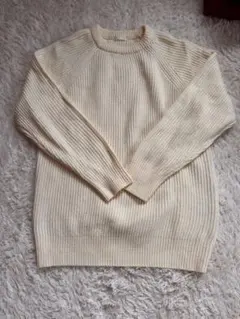 クリーム色リブ編みニットセーター X L