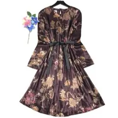 極美品　ローラアシュレイ　ロングワンピース　花柄　光沢✨　レーヨン　パープル系✨