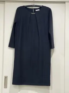 インデックス　ネイビー 七分袖 膝丈ワンピース濃紺M