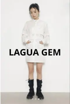 【Y2K】LAGUA GEM VARIOUS POINT シャツワンピース　白のサムネイル