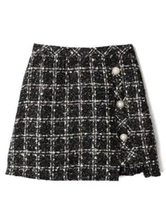 GRL インパン裏地付きアシンメトリーツイードチェックミニスカート