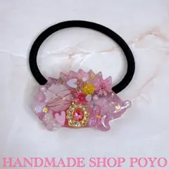 桜瑪瑙（チェリーブロッサムアゲート）天然石 ヘアゴム くし型 大き目