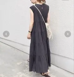 SHIPS フレンチスリーブ ロングワンピース マキシ ティアード グレー