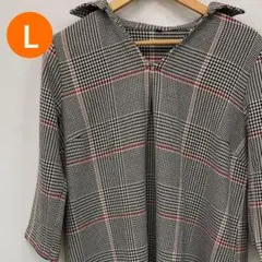 トップス 長袖 チュニック ワンピース 千鳥格子柄 ベージュ L【CT2278】