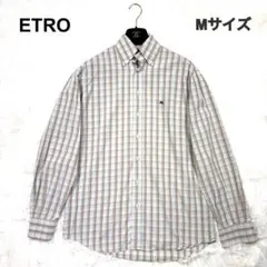 美品✨ ETRO エトロ 長袖シャツ ボタンダウン チェック 刺繍ロゴ イタリア