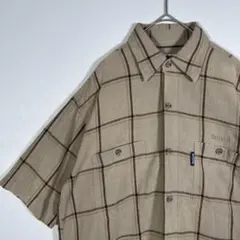 ヴィンテージ リネン混　麻　半袖シャツ　ダークカラー　チェック柄　夏シャツのサムネイル