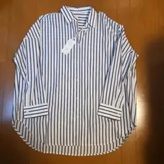 SETENSストライプ長袖シャツ（白×ネイビー）