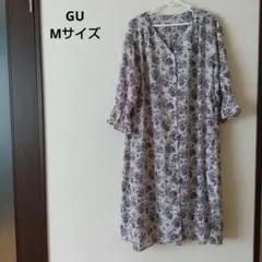 GU　花柄ロングワンピース 七分袖 Vネック　Mサイズ