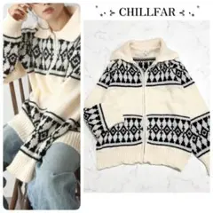 CHILLFAR オーバーサイズ カウチンノルディック柄ニットカーディガン
