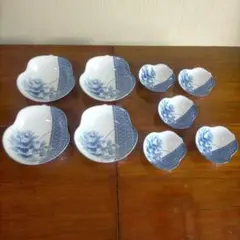 B－②和食器 美濃焼き 花柄ストライプ 和皿セット 9枚