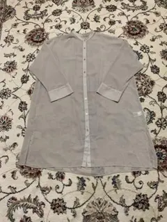 GUベージュ シアーバンドカラーロングシャツL