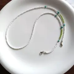 ターコイズ×ビーズ眼鏡チェーン×マクスストラップ　ハンドメイド
