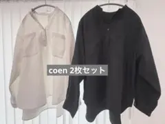 coen タイプライタースキッパーブラウス　2枚セット ホワイト ブラック Mのサムネイル