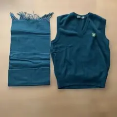 モスグリーンVネック ベスト & カシミヤマフラーセット