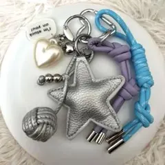 【本日限り】バッグチャーム　キーチャーム　星　レザー調　じゃらじゃらキーホルダー