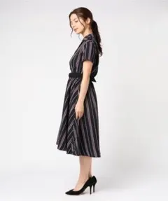 ストライプ開襟シャツワンピース